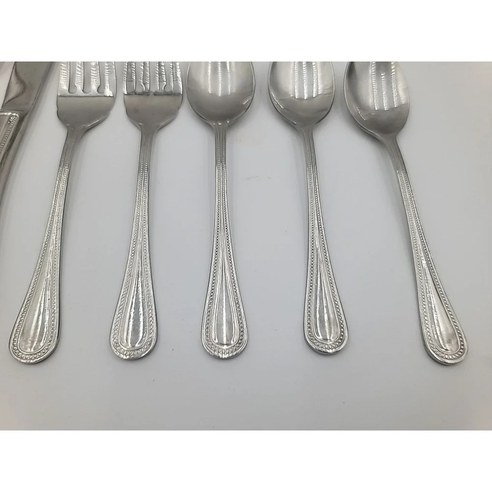 7 Pc Premiere Farberware Beaded Edge Stainless Steel Flatware‎ 18/8 Korea